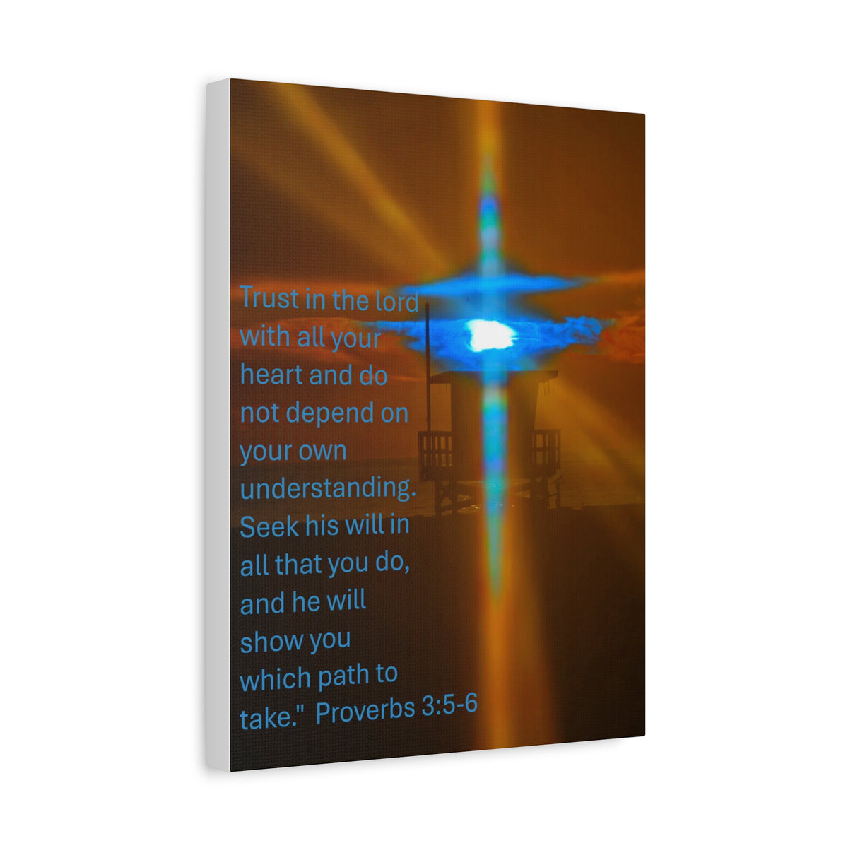 Proverbs 3:5–6 Rare Blue Flash Cross Sunset Canvas Print