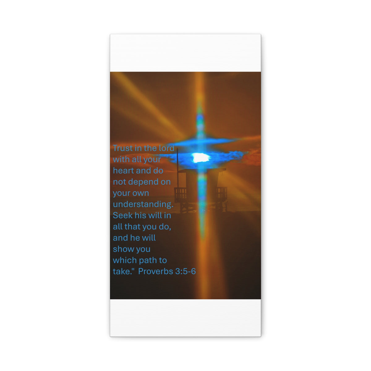 Proverbs 3:5–6 Rare Blue Flash Cross Sunset Canvas Print