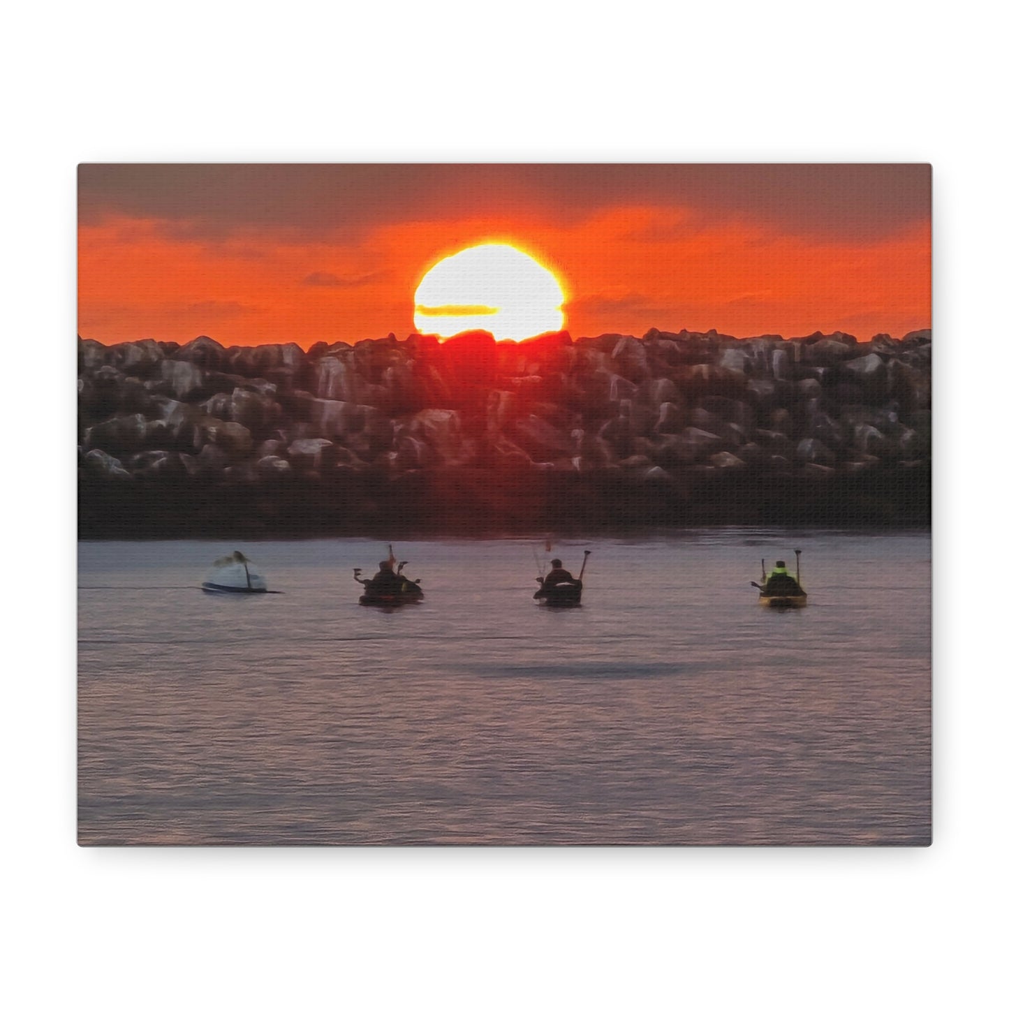 Sunset Kayakers at the Harbor – Coastal Canvas Print
