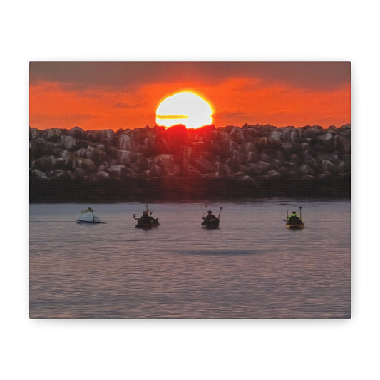 Sunset Kayakers at the Harbor – Coastal Canvas Print