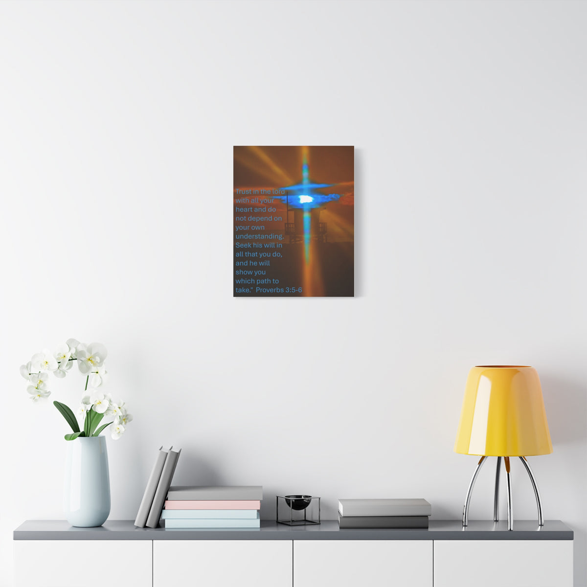 Proverbs 3:5–6 Rare Blue Flash Cross Sunset Canvas Print