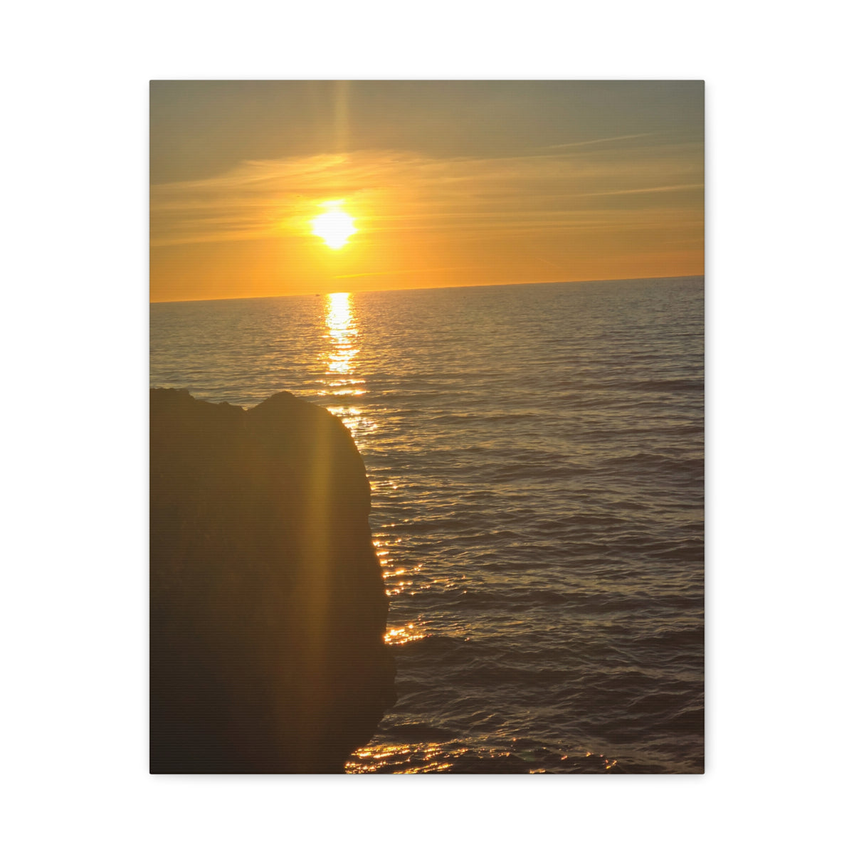 Break Wall Ocean View canvas print — glowing orange sunset reflecting on ocean water, coastal canvas wall art