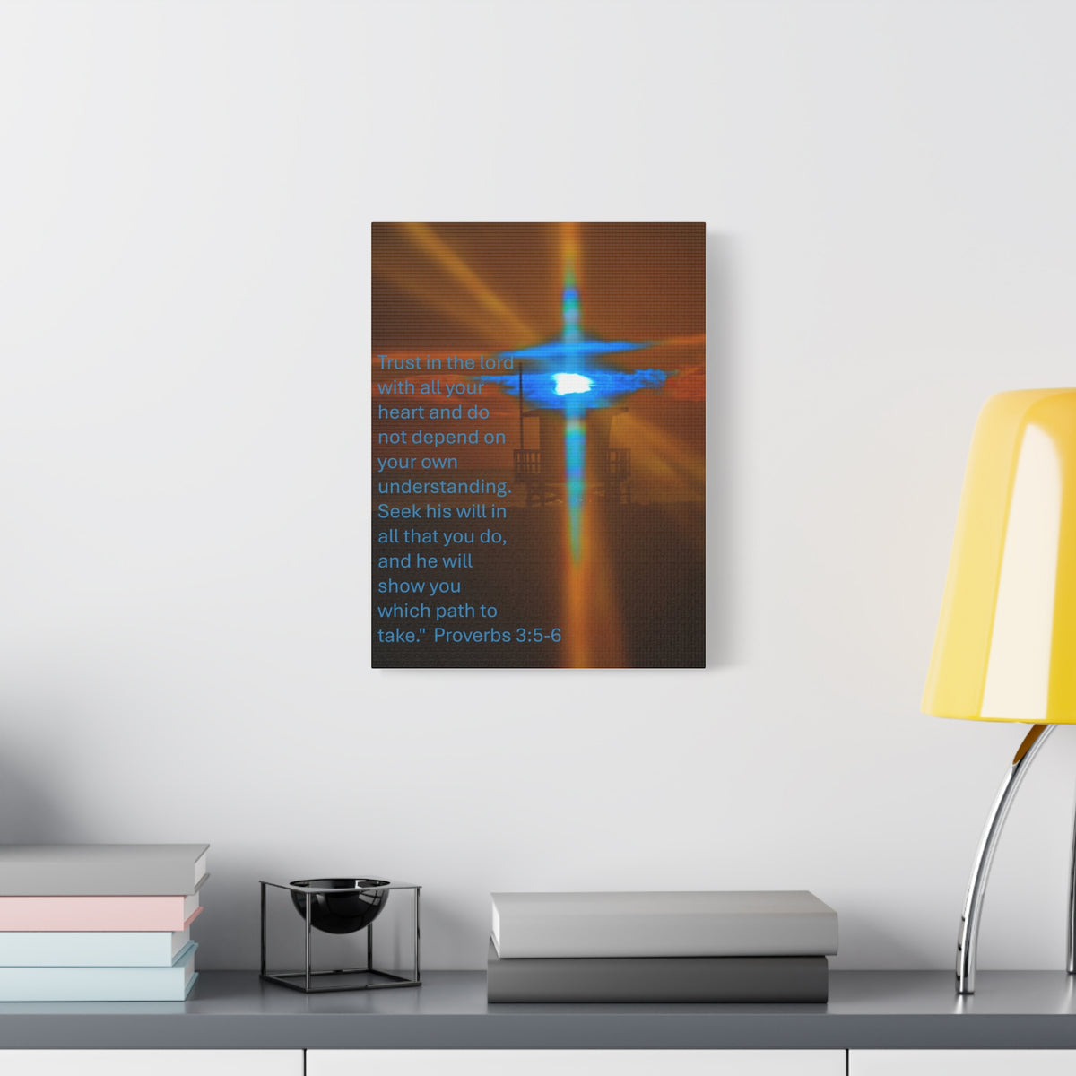 Proverbs 3:5–6 Rare Blue Flash Cross Sunset Canvas Print