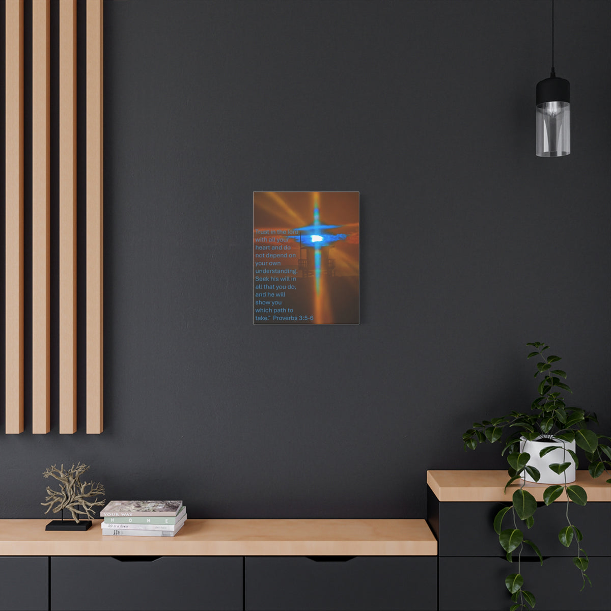 Proverbs 3:5–6 Rare Blue Flash Cross Sunset Canvas Print