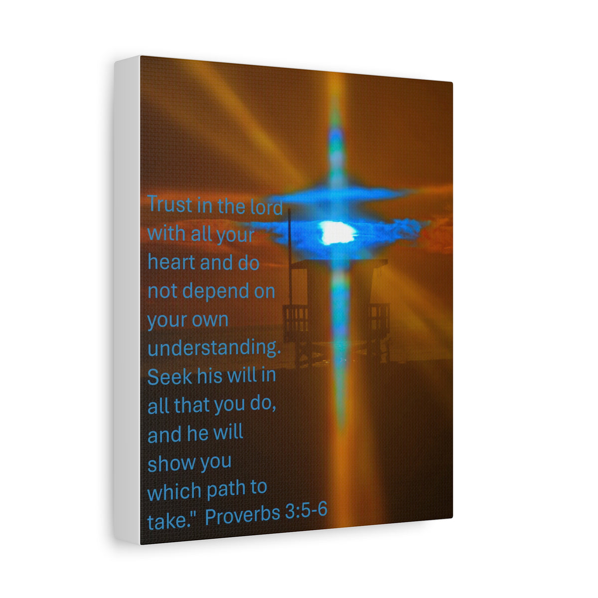 Proverbs 3:5–6 Rare Blue Flash Cross Sunset Canvas Print