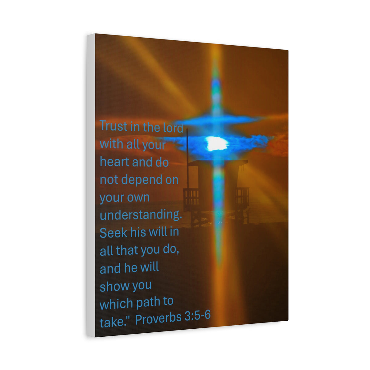 Proverbs 3:5–6 Rare Blue Flash Cross Sunset Canvas Print