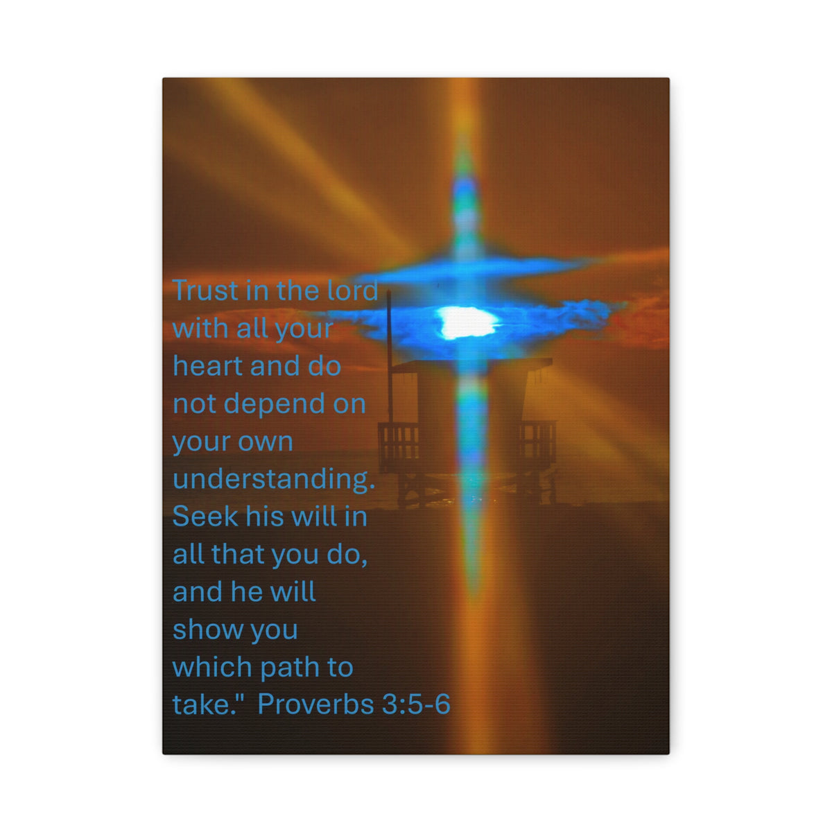 Proverbs 3:5–6 Rare Blue Flash Cross Sunset Canvas Print