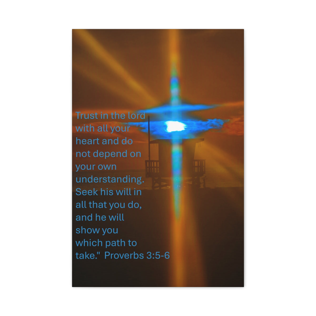 Proverbs 3:5–6 Rare Blue Flash Cross Sunset Canvas Print