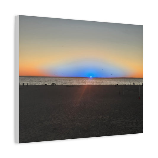 Blue Horizon Sunset – Coastal Beach Panorama Canvas Print
