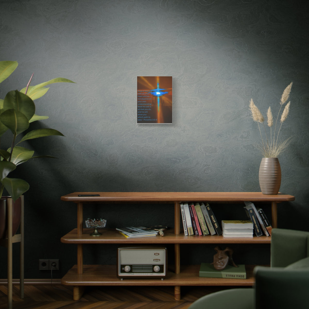 Proverbs 3:5–6 Rare Blue Flash Cross Sunset Canvas Print
