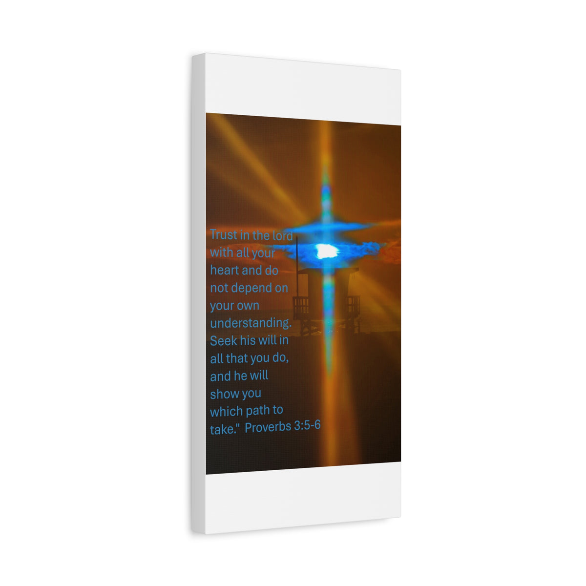 Proverbs 3:5–6 Rare Blue Flash Cross Sunset Canvas Print
