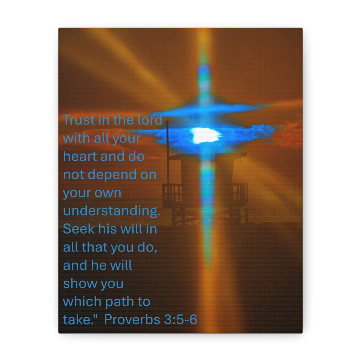 Proverbs 3:5–6 Rare Blue Flash Cross Sunset Canvas Print