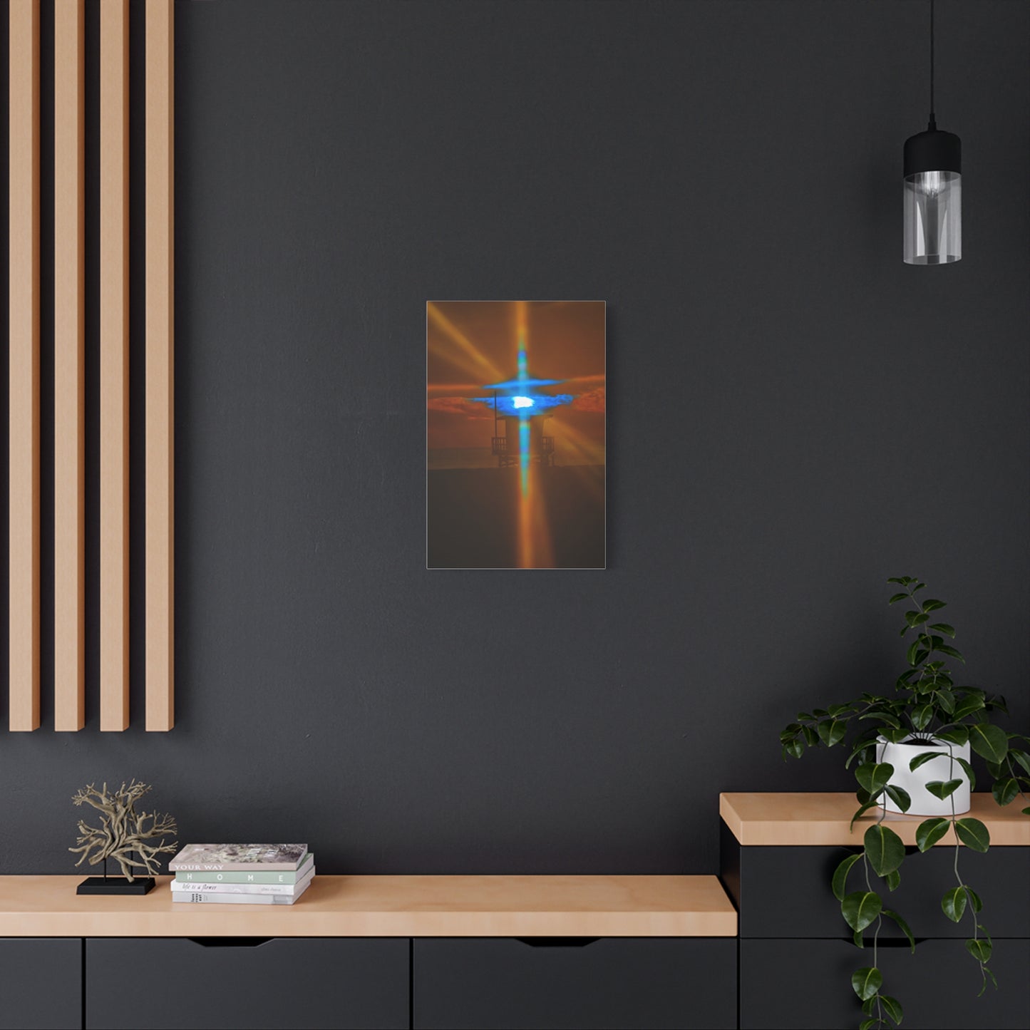 Blue Light Burst at Sunset – Coastal Lifeguard Tower Canvas Print