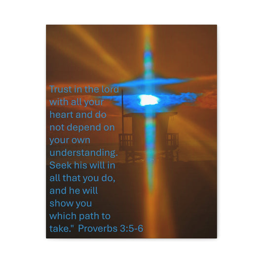 Proverbs 3:5–6 Rare Blue Flash Cross Sunset Canvas Print